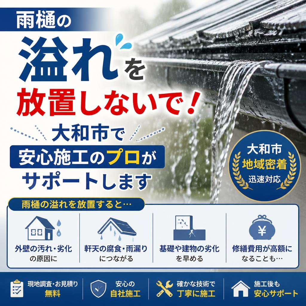 雨樋の溢れを放置しないで！大和市で安心施工のプロがサポートします