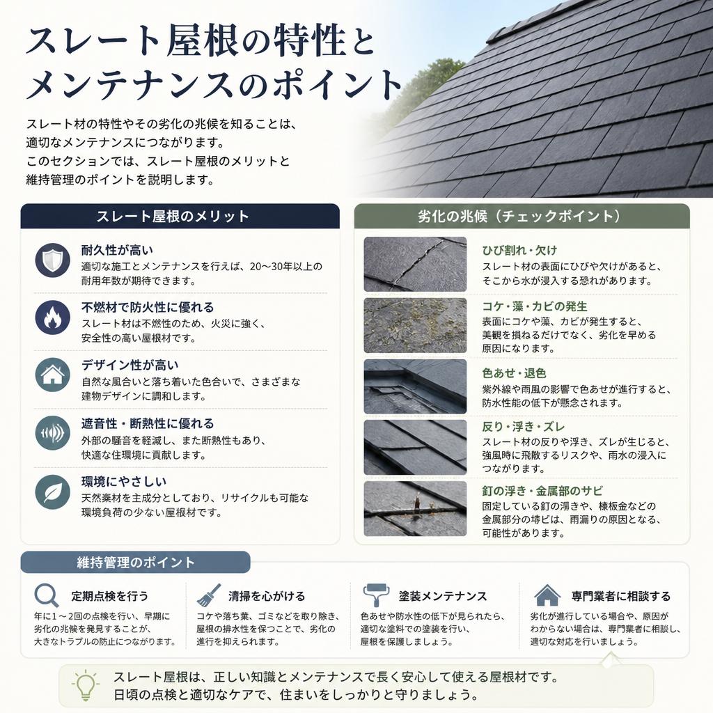 スレート屋根の特性と注意点