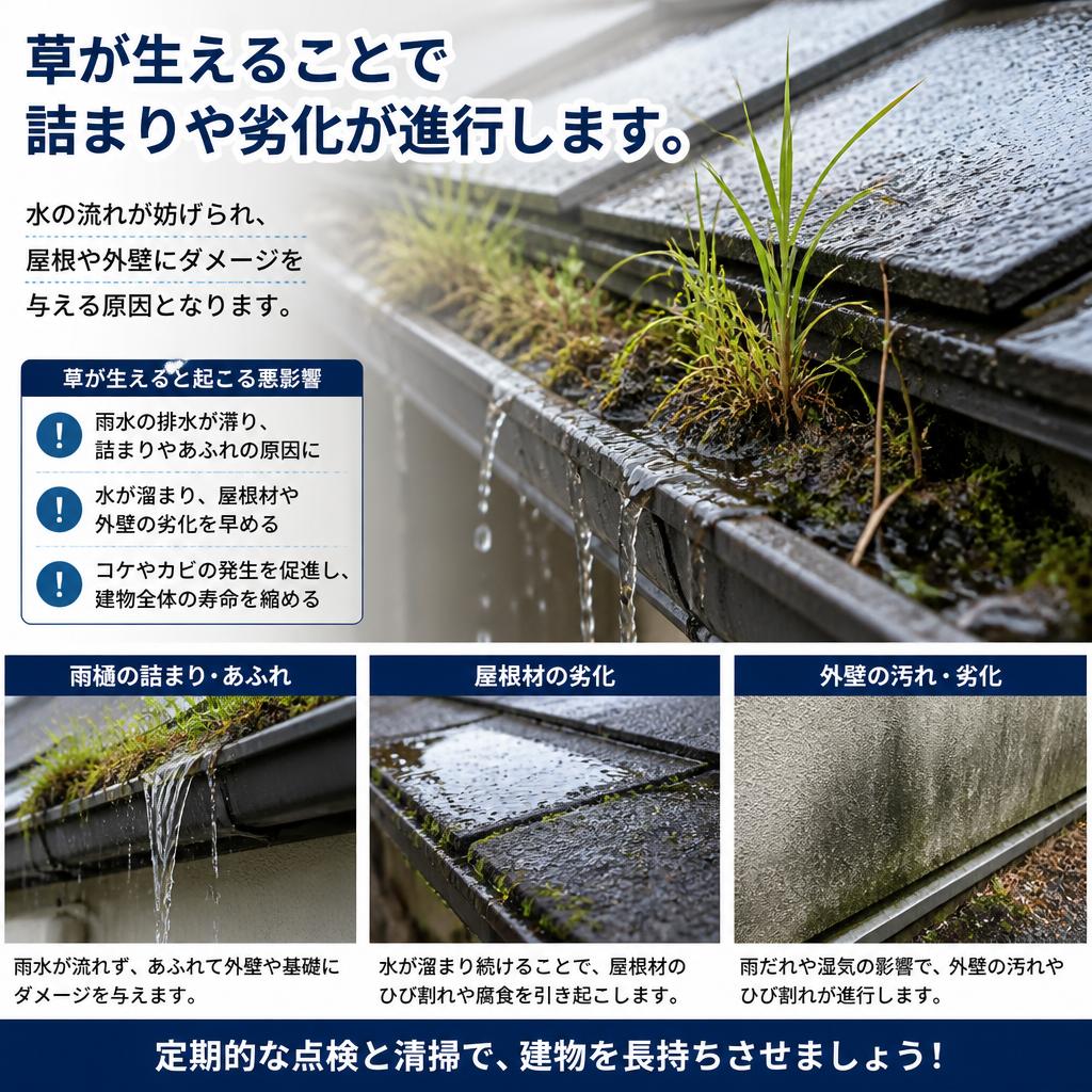 草が生えた雨樋のリスク